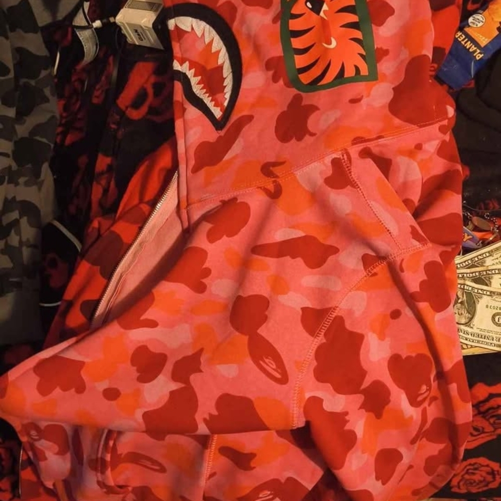 Bape Pink and Red Camo Zip Up Sweater